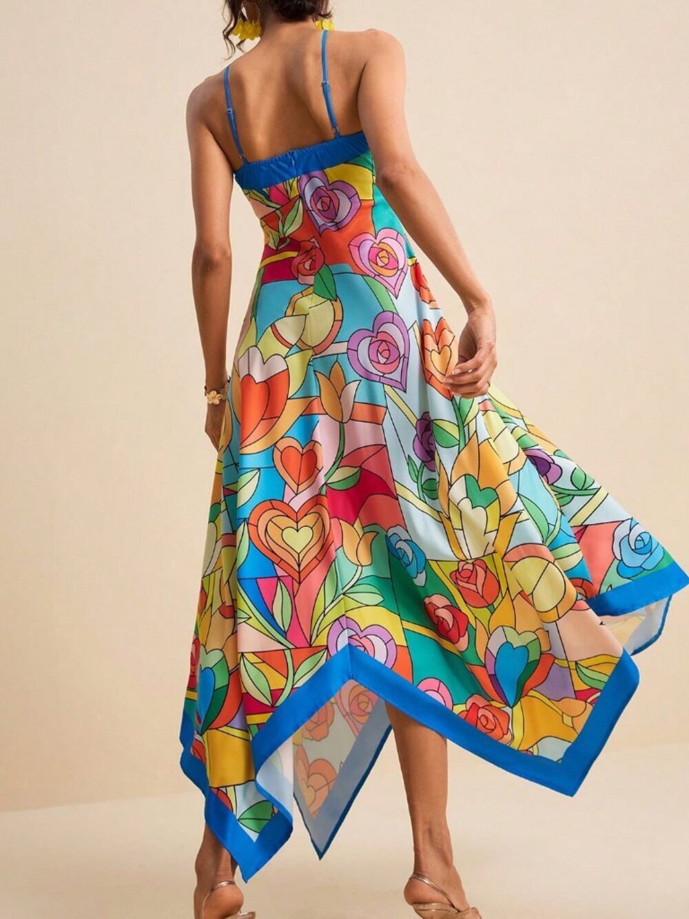 Multicolor Casual Women's Print Asymmetrical Hem Dress - Picture 2 of 5
